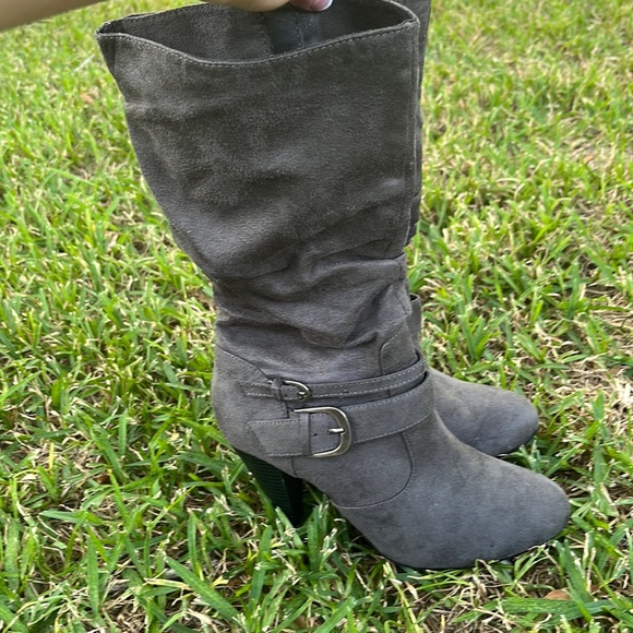 Gray Suede Heel Boots - Picture 1 of 7